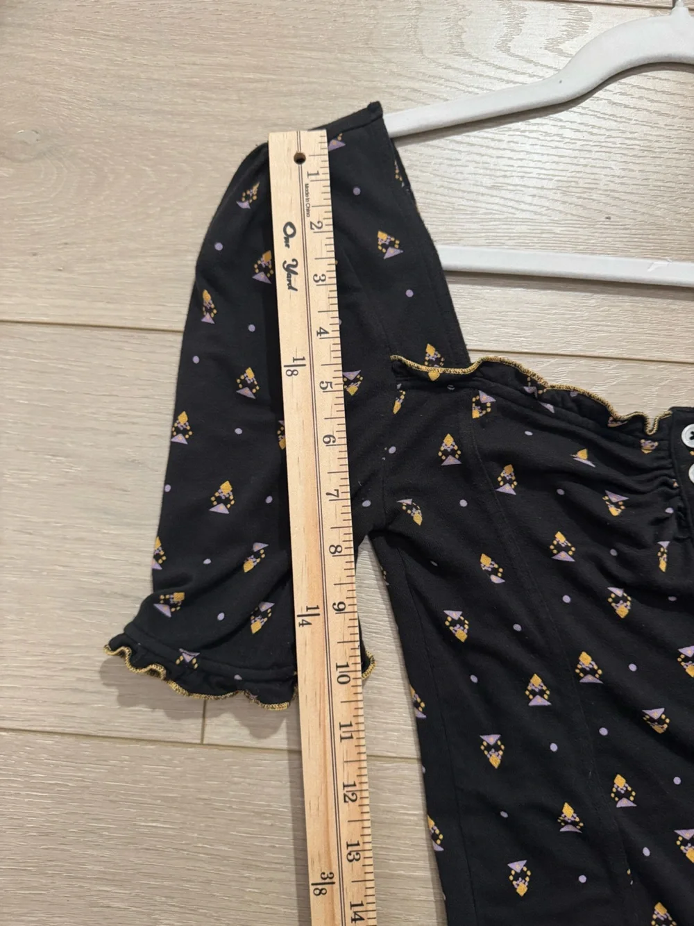 Free People Black Floral Puff Sleeve Ruched Top Womens Small Boho